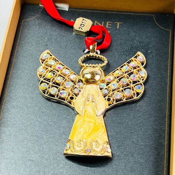 Monet Aurora Borealis Rhinestone Angel Ornament Ribbon Pendant Charm Purse Bling - Picture 4 of 8